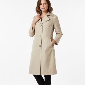 Simon Chang Button Up Tan Classic Trench Coat Fully Lined Womens Size 11/12